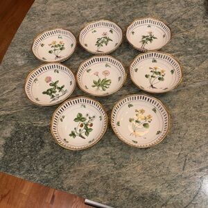 8 Royal Copenhagen Flora Danica reticulated 5” Diam petite openwork bowls Rare!